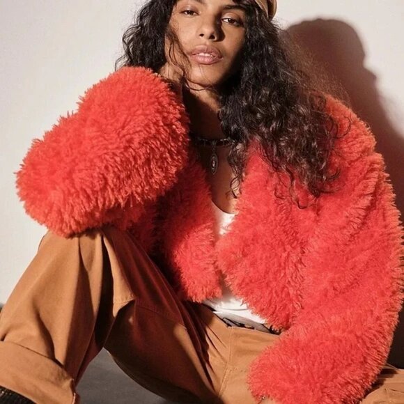 NWT Free People burnt orange red faux fur teddy jacket, XS - Picture 6 of 16